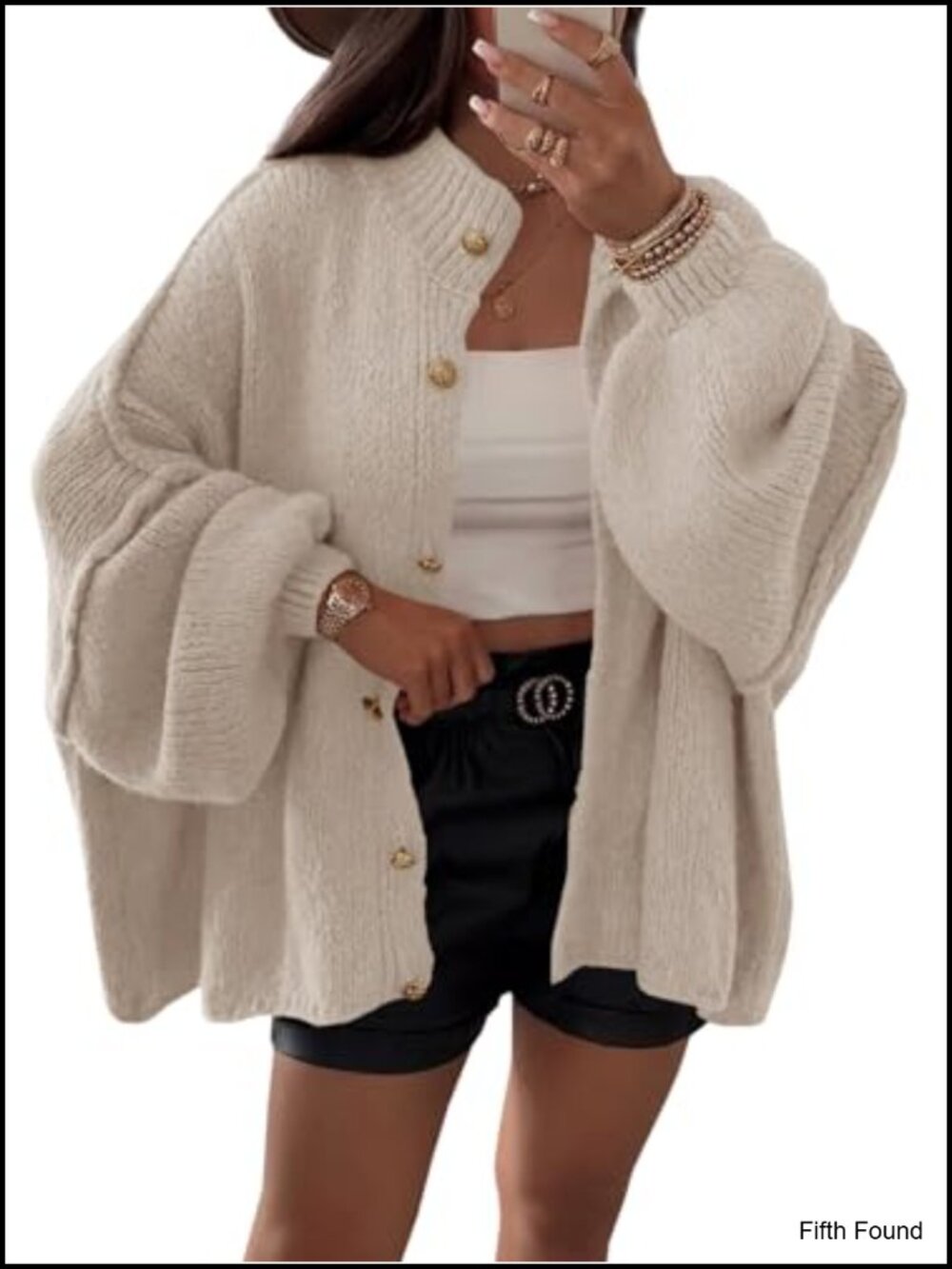 Oversized Button Down Cardigan Long Lantern Sleeve Chunky Knit Sweater